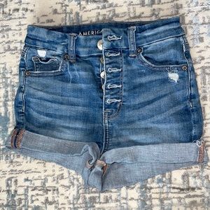American Eagle-Light Blue, high waisted, 00, distressed shorts, good condition.
